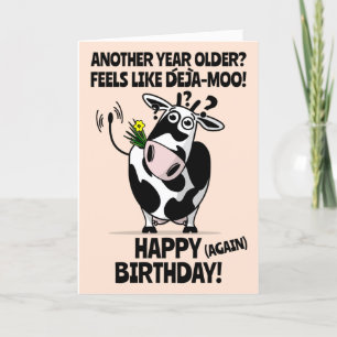DeJa-Moo! Cute Tecknad Cow Grattis på födelsedagen Kort