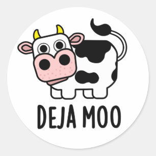 Deja Moo Funny Cow Pun Runt Klistermärke