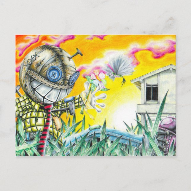 Deja Vudoo - Söt Färgrik Nålkudde Docka Konst Vykort (Framsida)