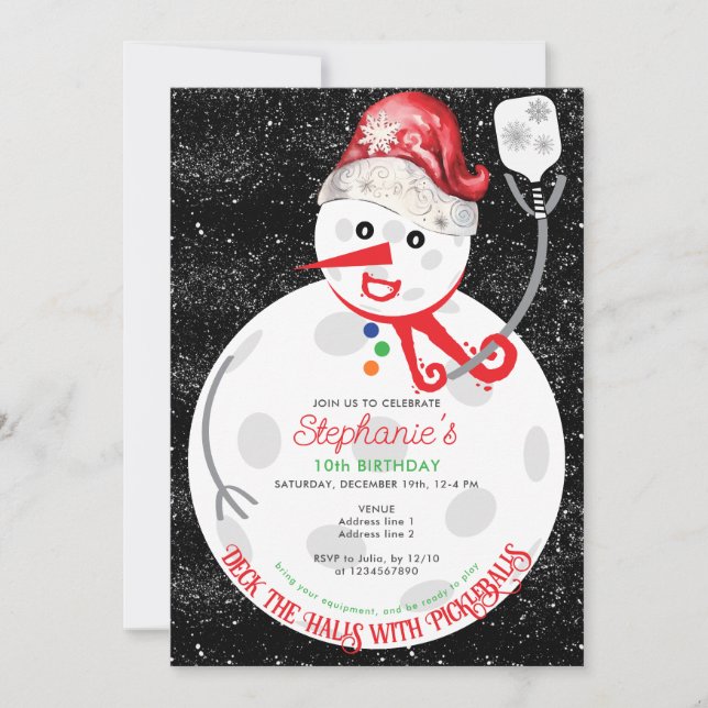 Deka Födelsedagsfesten Halls Julboll Pickleball Inbjudningar (Framsida)