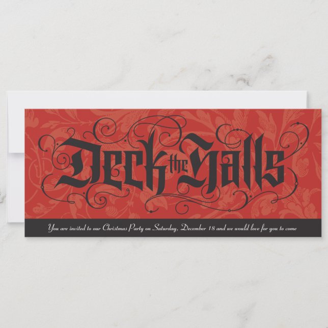 Deka Halls Elegant Red Black-julen Inbjudningar (Framsida)