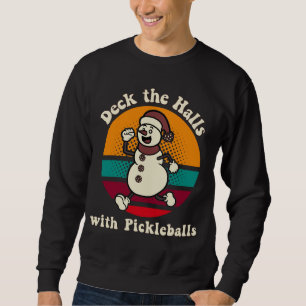 Deka Halls med Picklebollar Retro Cute Snögubbe Lång Ärmad Tröja