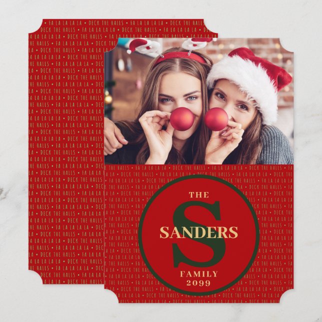 Deka Halls Monogrammed Helgdag Photo Julkort (Fram/baksida)