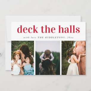 Deka Halls Red Script Three Photo Helgdag Julkort