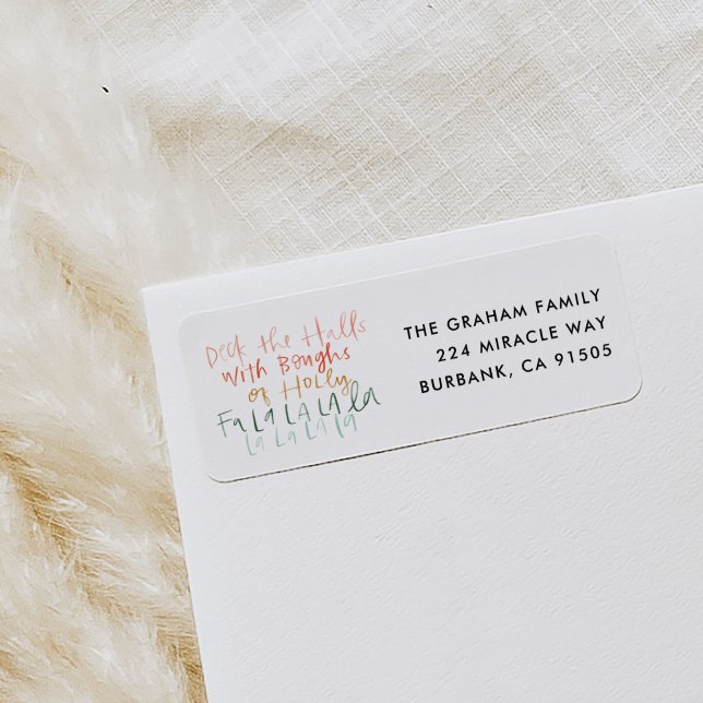 Deka Returadressen Halls Returadress Etikett (Watercolor Deck the Halls Christmas carol return address labels.)