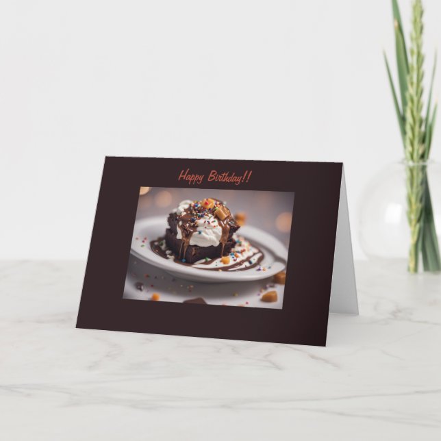 Dekadent chokladfudge brownie födelsedagskort kort (Framsida)