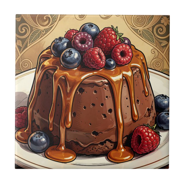 Dekadent chokladkaramellbärkaka kakelplatta (Framsidan)