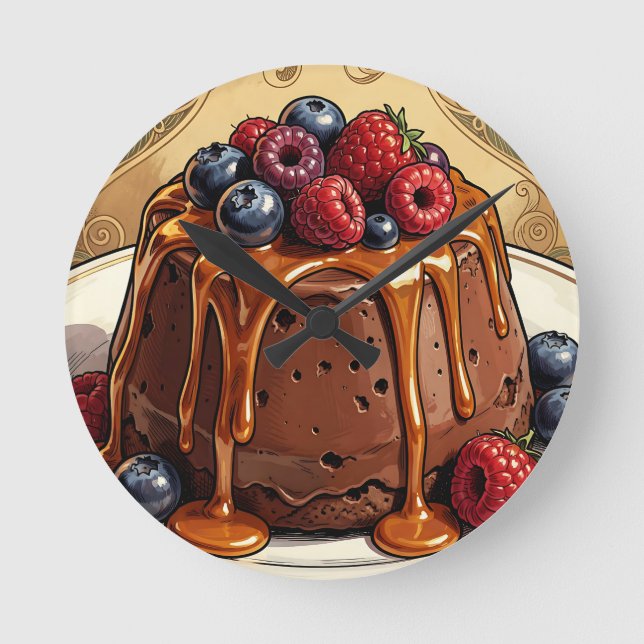 Dekadent chokladkaramellbärkaka rund klocka (Framsida)
