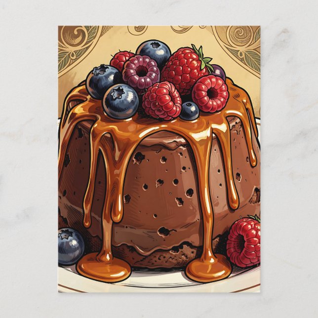 Dekadent chokladkaramellbärstårta vykort (Framsida)