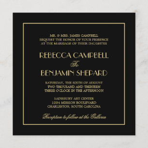 Dekadent Deco elegantt chic formellt svart bröllop Inbjudningar