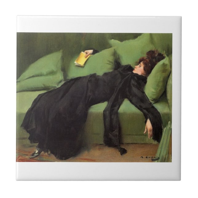 Dekadent ung kvinna efter dansen kakelplatta (Framsidan)