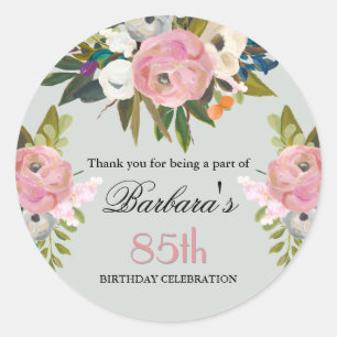 DEKAL Elegant Handmålad Blommig 85-årsdag Runt Klistermärke