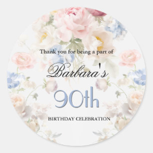 DEKAL Elegant Målade Ros Blommig 90-årsdag Runt Klistermärke