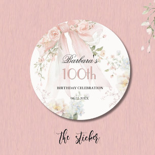 DEKAL Elegant Rosa Slinga Blommig 100-årsdag Runt Klistermärke