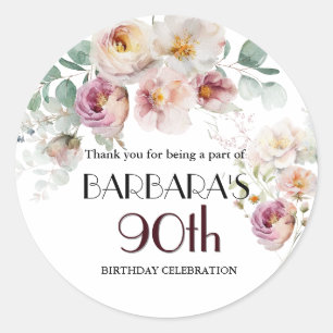 DEKAL Elegant vattenfärg Blommig 90-årsdag Runt Klistermärke