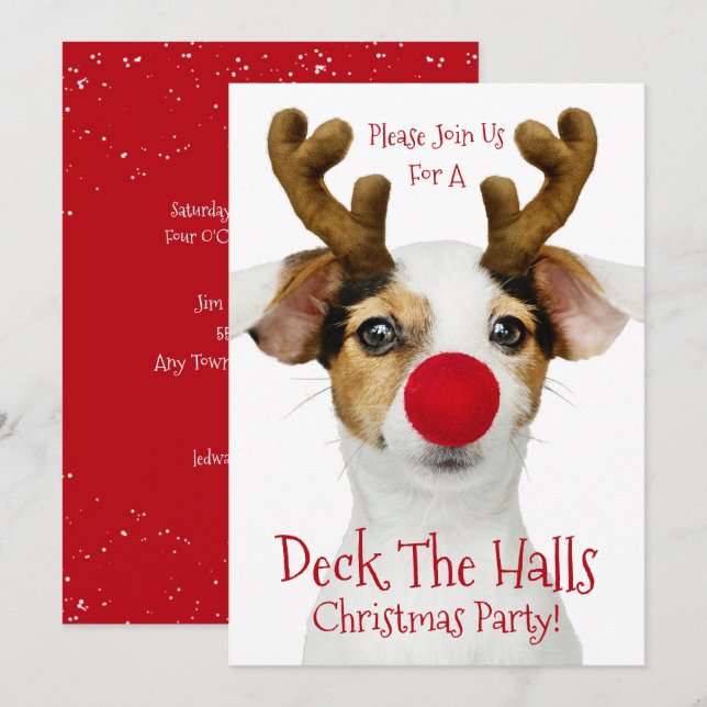 Dekar Halls - Rolig hund - jul Party - Inbjudningar (Fram/baksida)