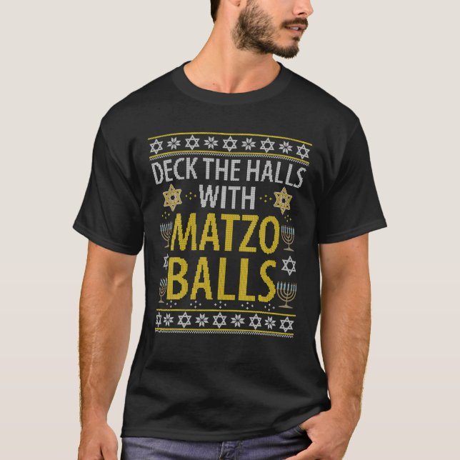Dekk Halls Matzo Bollar Funny Hanukkah T Shirt (Framsida)