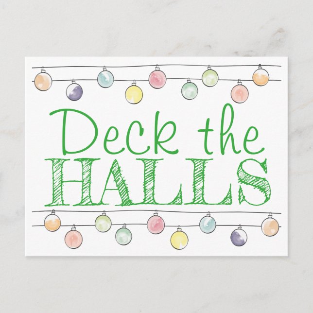 Dekka Halls-julens vattenfärg Ornaments Helg Vykort (Framsida)
