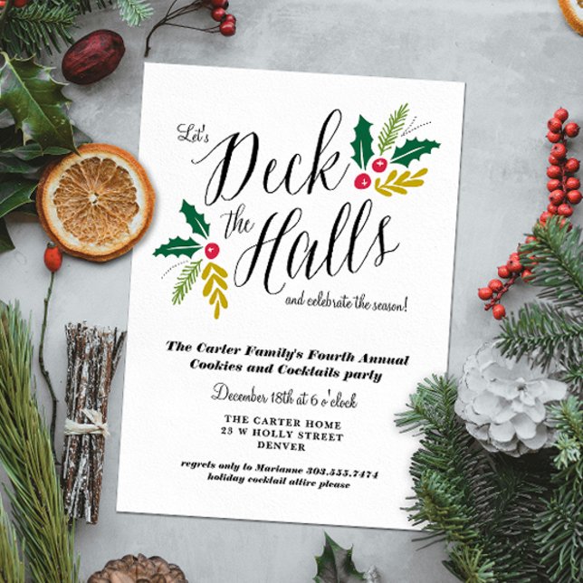 Dekka Halls julfest-inbjudan Inbjudningar (Deck the Halls with Christmas cheer and invite guests to celebrate the season with a holiday party)