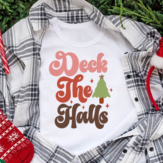 Dekka Halls Retro Groovy-Helgdagarna T Shirt (Deck the Halls Retro Groovy Christmas Holidays T-Shirt)