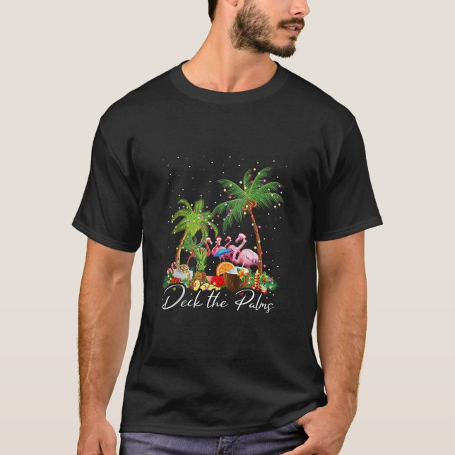 Dekka Handflatan Flamingo jul Handflatan Träd Ljus T Shirt (Framsida)