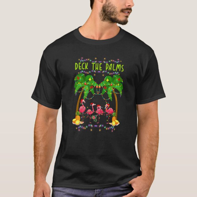 Dekka Handflatan Merry Flamingo-julen T Shirt (Framsida)