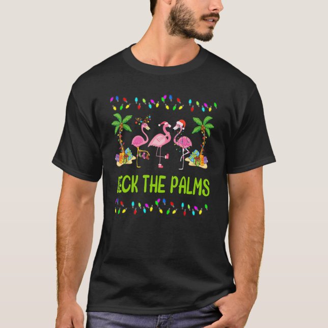Dekka Handflatan Merry Flamingo-julen T Shirt (Framsida)