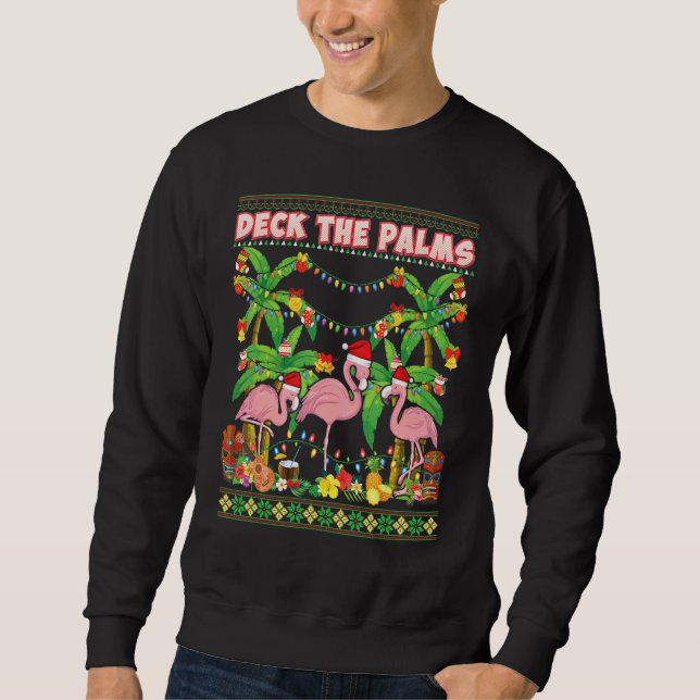 Dekka Handflatan Merry Flamingo-julen Ugly Sweat Lång Ärmad Tröja (Framsida)