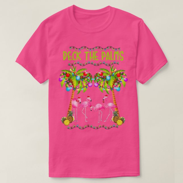 Dekka Handflatan Merry Flamingo julte lustigt T Shirt (Design framsida)