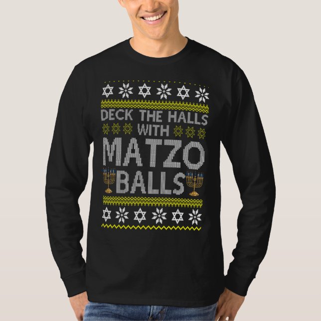 Dekka med Matzo Bollar Chanukkah Ugly Han T Shirt (Framsida)