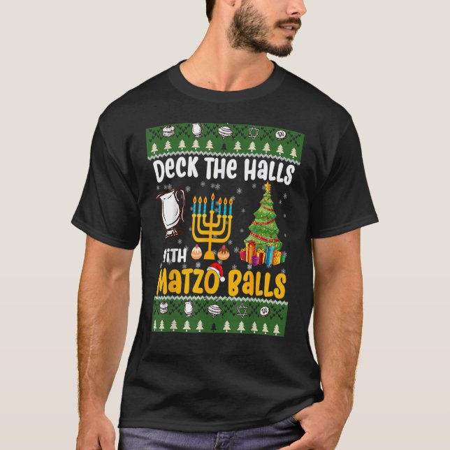 Dekka med Matzo Bollar judisk Hanukkah T Shirt (Framsida)