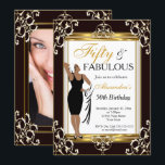 Deko Dam Guld Black 50th Fabulous Birthday-foto Inbjudningar<br><div class="desc">Deco dam 50:e födelsedagsinbjudan. Lägg till bild Elegant Svarta vita guld firande. Anpassa med din egen information. NOTERA bilder! De har inte riktiga diamanter eller judar!</div>
