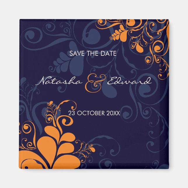 Deko Lämnar Blommigten Swirls Navy Blue - Spara da Magnet (Framsidan)