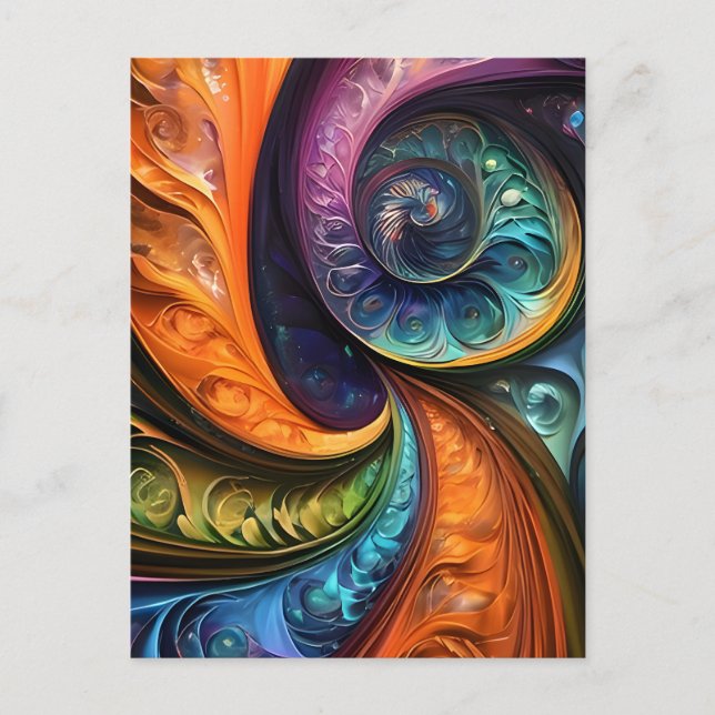 Dekokissen: fraktales modernes design, farbenfroh  vykort (Framsida)