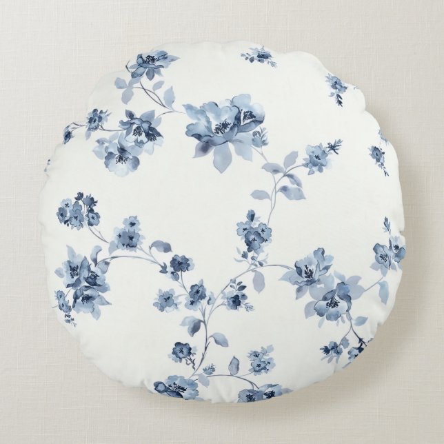 Dekokissen mit blauem Blumem-Print Rund Kudde (Framsidan)