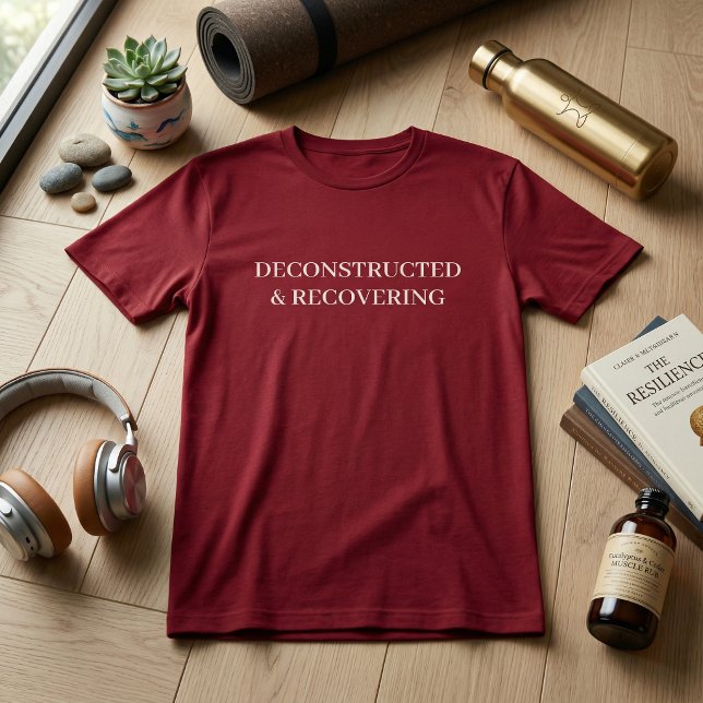 Dekonstruerad & Återhämtande Överdimensionerad Gym T Shirt (Deconstructed & Recovering Oversized Gym Shirt | Maroon Minimalist Typography Tee | Recovery Apparel)