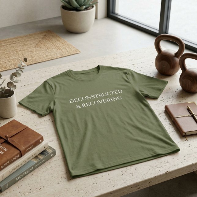 Dekonstruerad & Återvunnen överstor träningsklänni T Shirt (Oversized Gym Shirt,Sage Green Workout Tee,Minimalist Typography Tee)