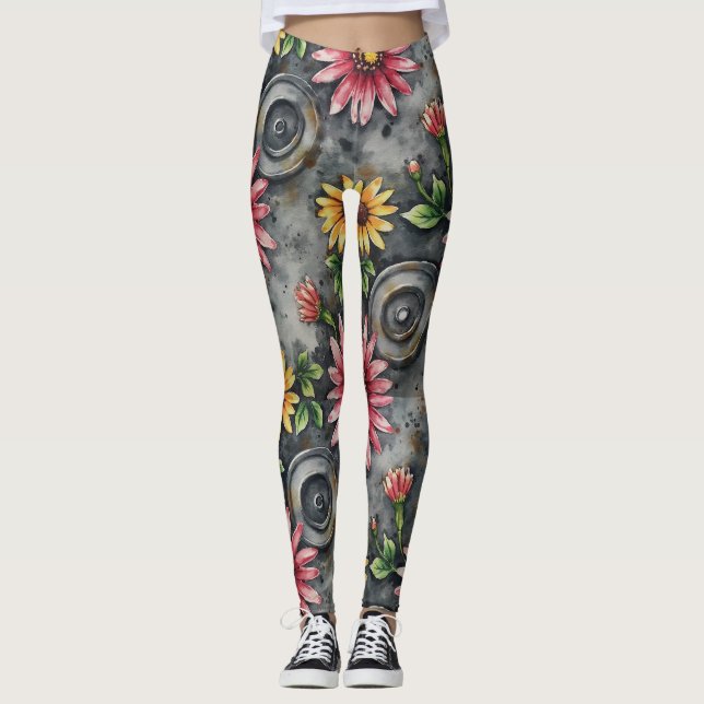 Dekonstruerade blomster-mandalor sömlöst mönster leggings (Framsida)