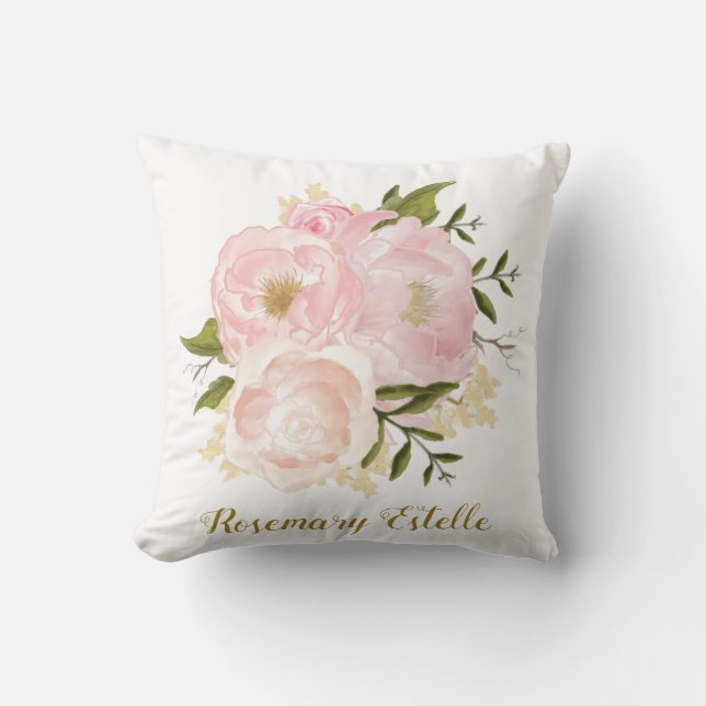 Dekor för Boho rodna rosa blom- flickabarnkammare Kudde (Framsida)