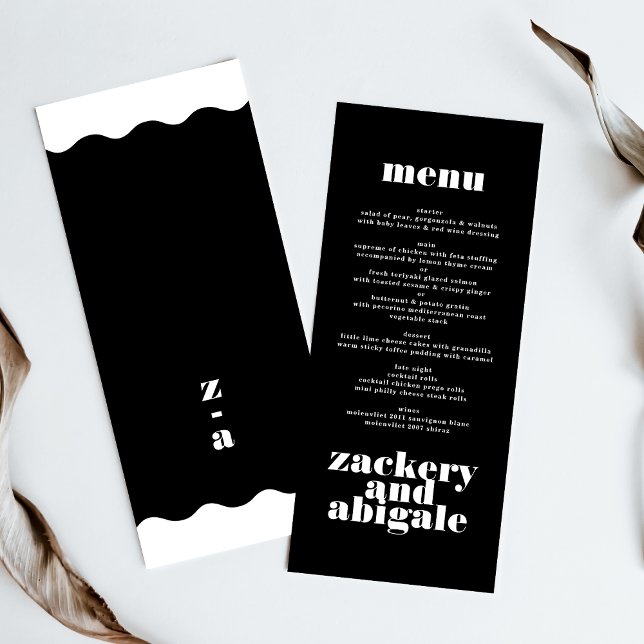 Dekor för Modern Bold White Black Bröllop Meny (Skapare uppladdad)