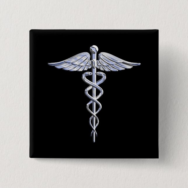 Dekor för svart för symbol för lik Caduceus för Knapp (Framsida)