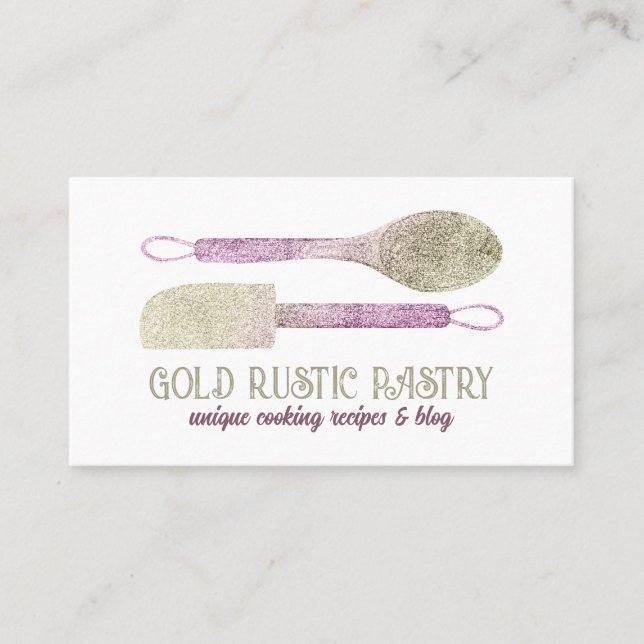 Dekor glitter rosa guld glittrande kock bagare visitkort (Framsida)