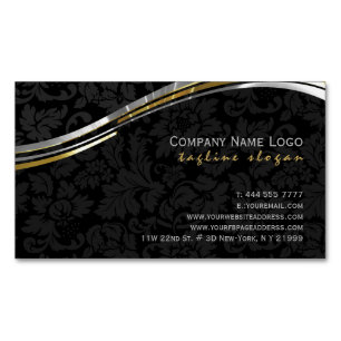 Dekoraccenter för elegant Black Damaskaskar Silver Visitkortmagnet