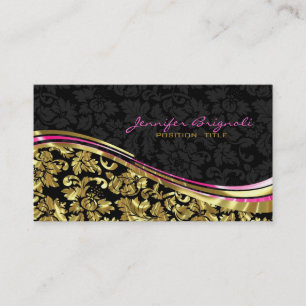 Dekoraccenter för elegant Black & Guld Damask Silv Visitkort