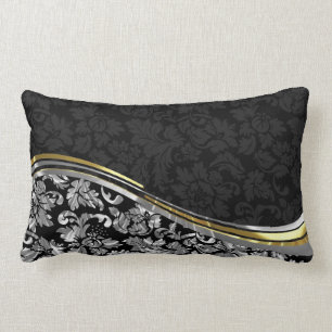Dekoraccenter för elegant Black & Silver Damask Gu Lumbarkudde