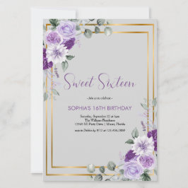Dekoraccenter för elegant Lila Blommigt Sweet sixt Inbjudningar