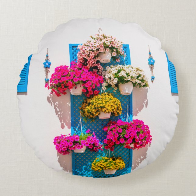 dekoration av blommigten i stil. trädgård rund kudde (Framsidan)