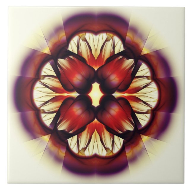 Dekoration av flamjoniserande röd blommigt kakelplatta (Framsidan)