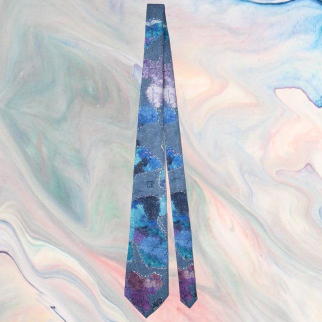 Dekoration av Monogram blue lila teal navy mönster Slips (Skapare uppladdad)