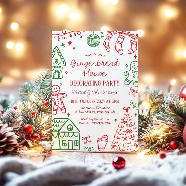 Dekoration av pepparkakshus julfest inbjudningar (Skapare uppladdad)